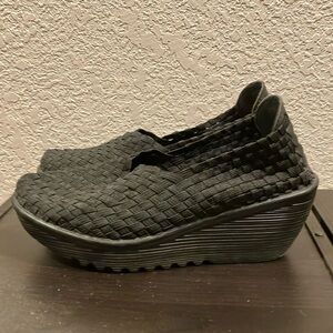 Women's Black Woven Platform Shoes